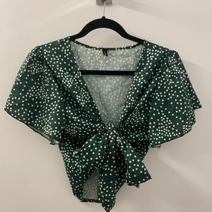 Green polka dot tie top